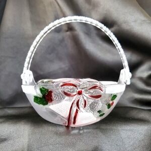 Mikasa Celebrations Holiday Bells Collection Basket 7.75" Clear & Red Christmas‎